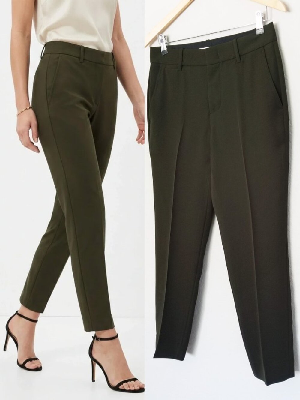 Vince Olive Green Soft Tailored Ankle Trousers Pants Size 6 Designer Preppy $295